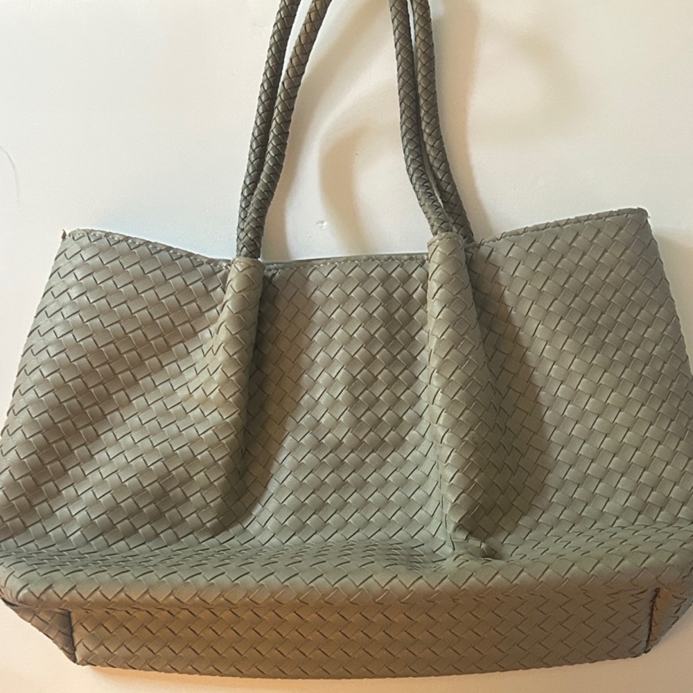 Lulu Dharma Grey Woven Tote Bag – Vegan Leather Large Shoulder Shopper